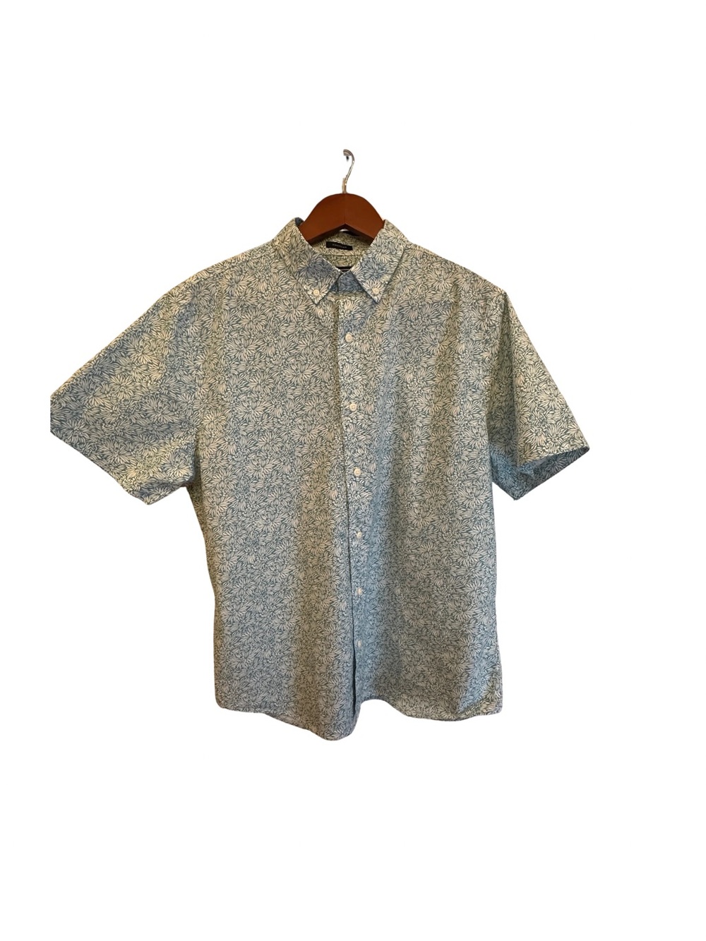 Rye 100% Cotton Short-Sleeve Button-Down Shirt - Aqua/White Floral Print Size L